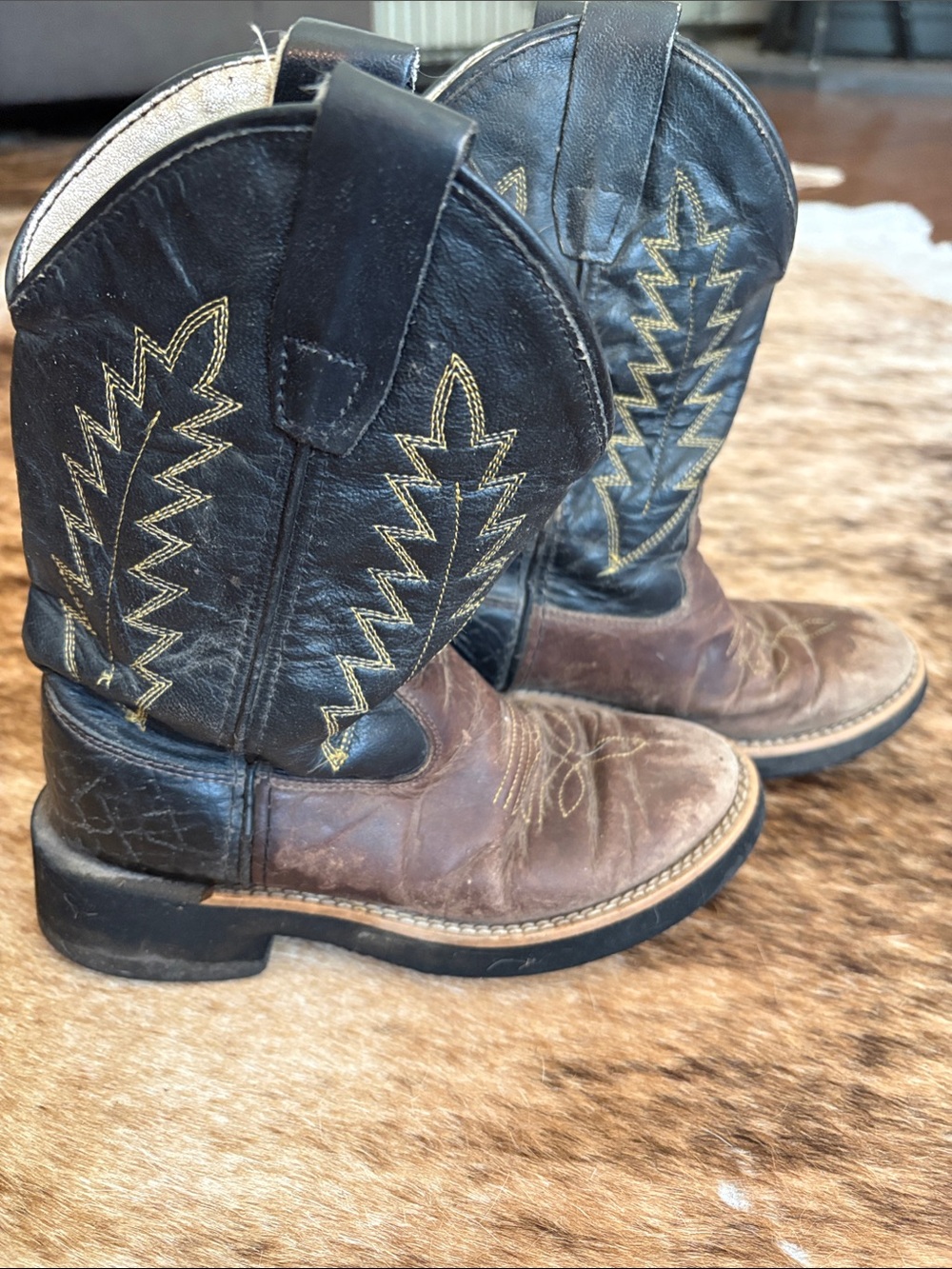 Old West Brown and Black Kids Cowboy Boots